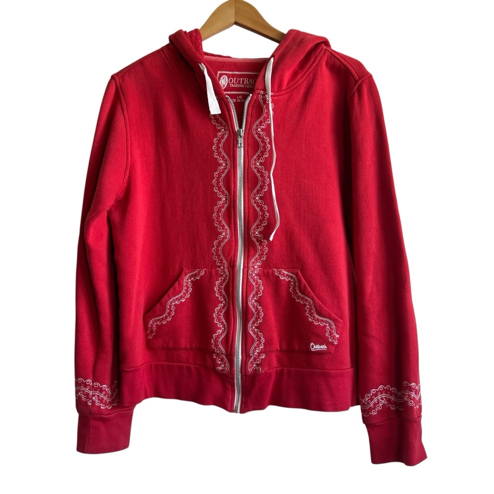 Outback Trading Company Women’s Hanna Large Red Full Zip Hooded Sweatshirt